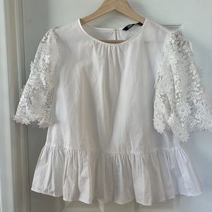 White Peplum Puff Sleeve Shirt - Zara size S